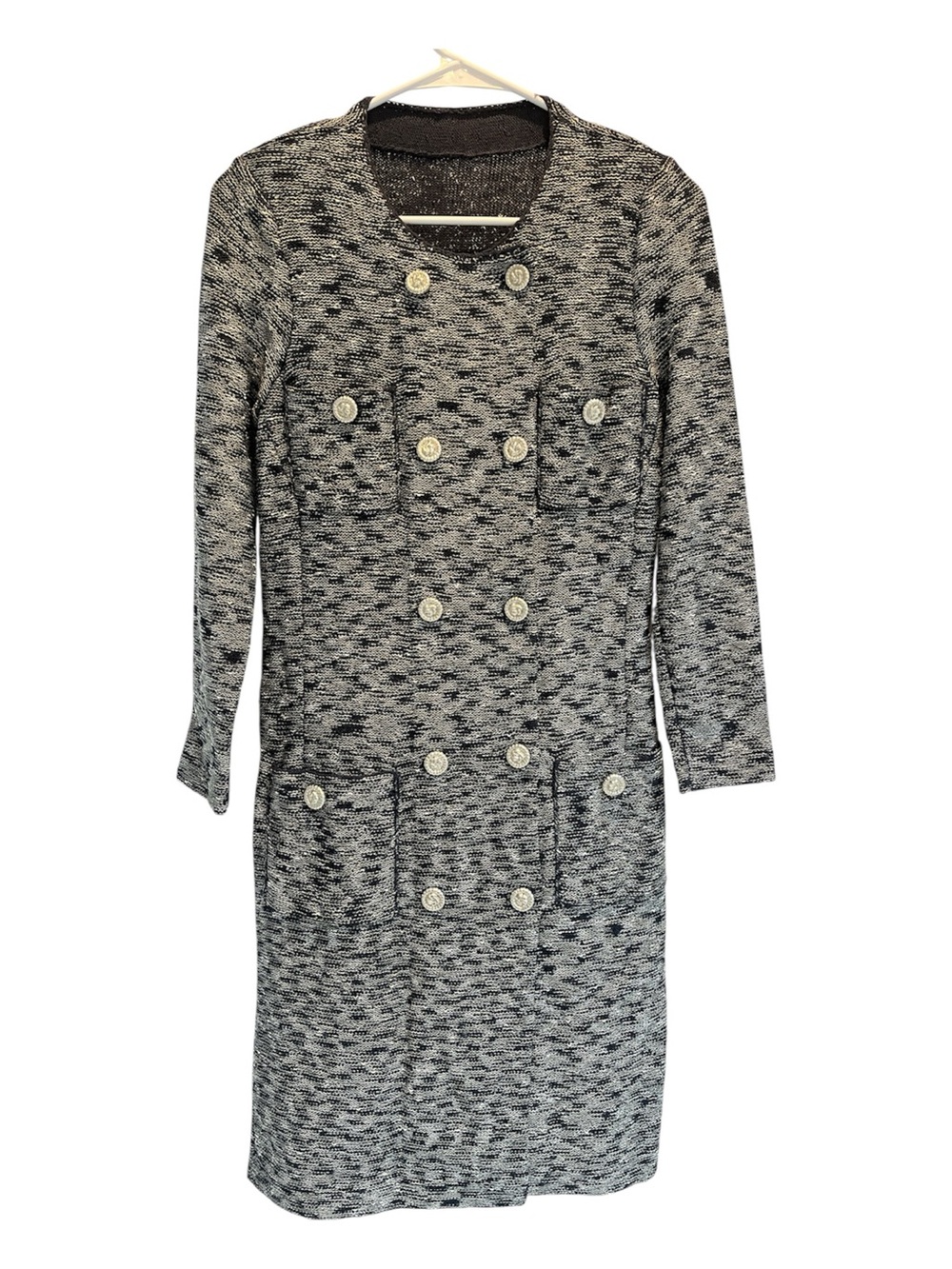 Paco Rabanne Navy Blue Silver Knit Tweet Double Breasted Dress 6